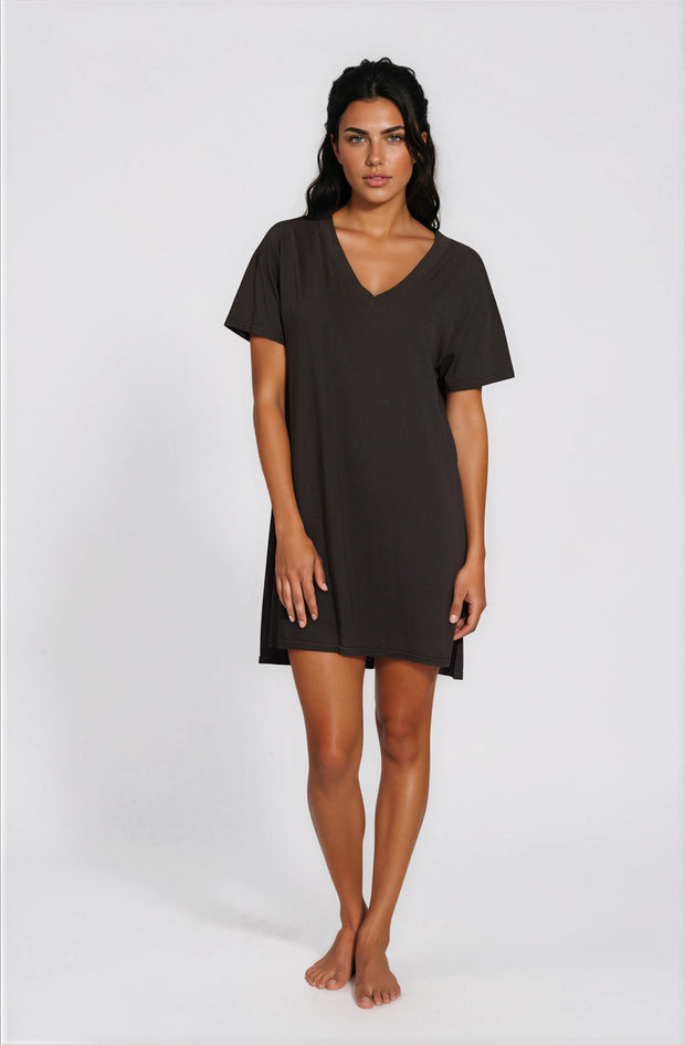 sleep dress black After Sunset BOYFRIEND TEE SLEEP DRESS — Black NIGHT Black NIGHT / XL / tencel/cotton