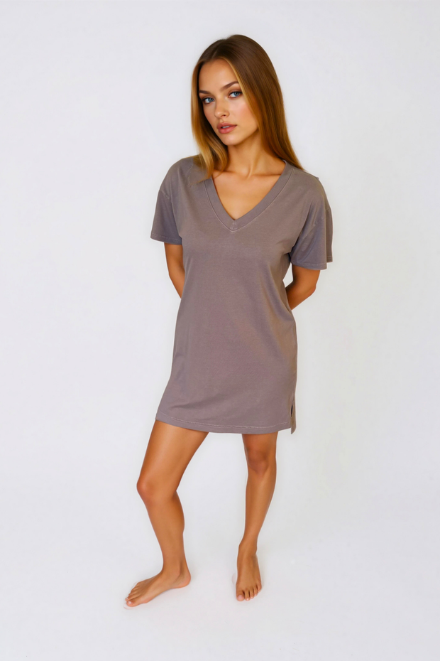 sleep dress for women After Sunset BOYFRIEND TEE SLEEP DRESS — LUNA TAUPE M / tencel/cotton