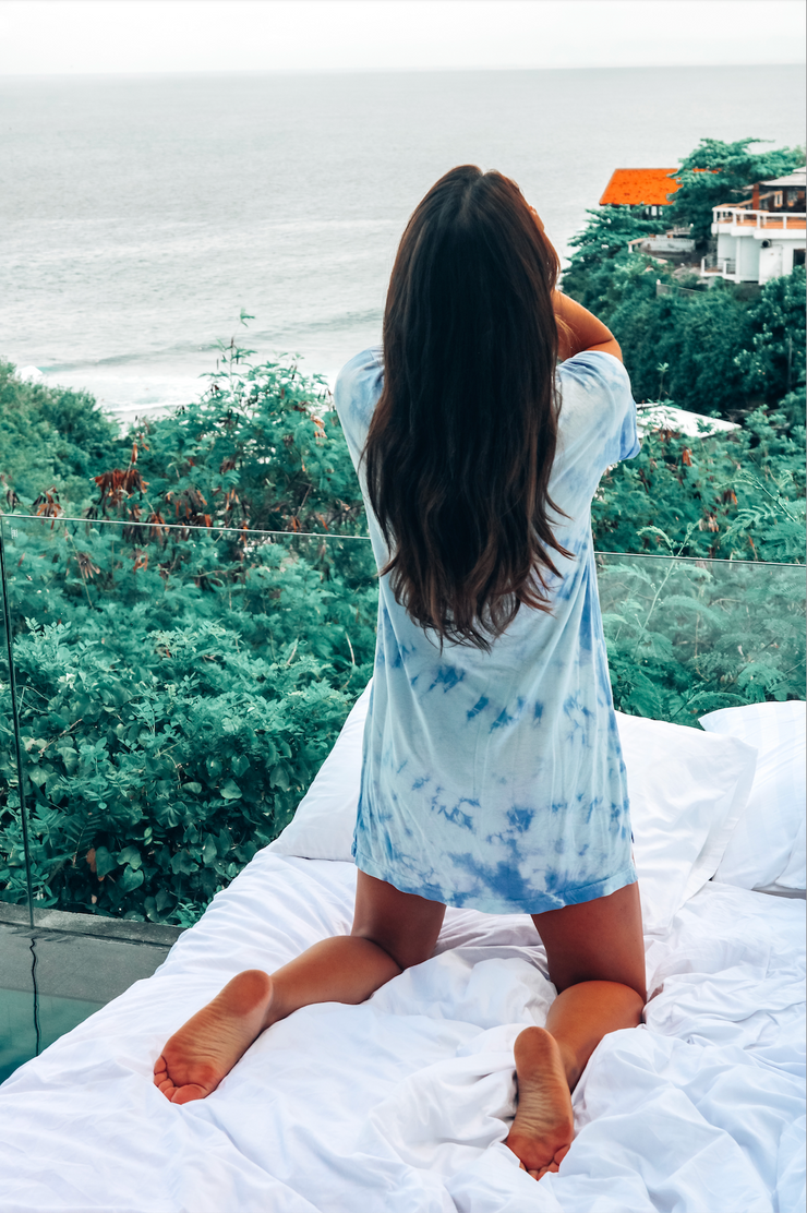 Boyfriend Tee Sleep Dress Cloud -Blue Tie-Dye | After Sunset